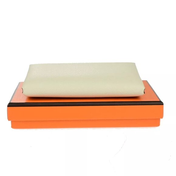 HERMES Logo Calvi Duo Card Holder Coin Case Epsom Leather White Yellow 50RK842 - Picture 8 of 12